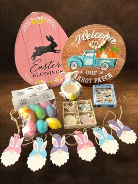 Easter Decor Set - Bunny, Gnomes, Sequin Eggs & Signs